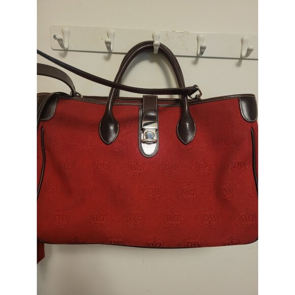 Dooney & Bourke Red Canvas Leather Satchel Tote Bag Matching Pouch Classic Prep - Picture 2 of 12